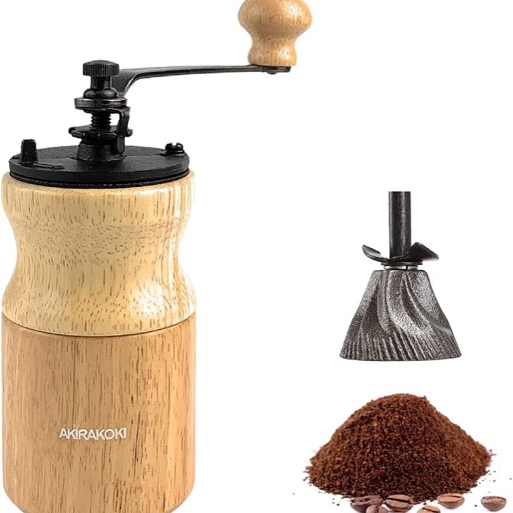 AKIRAKOKI Manual Coffee Bean Grinder Wooden Mill with Cast Iron Burr
